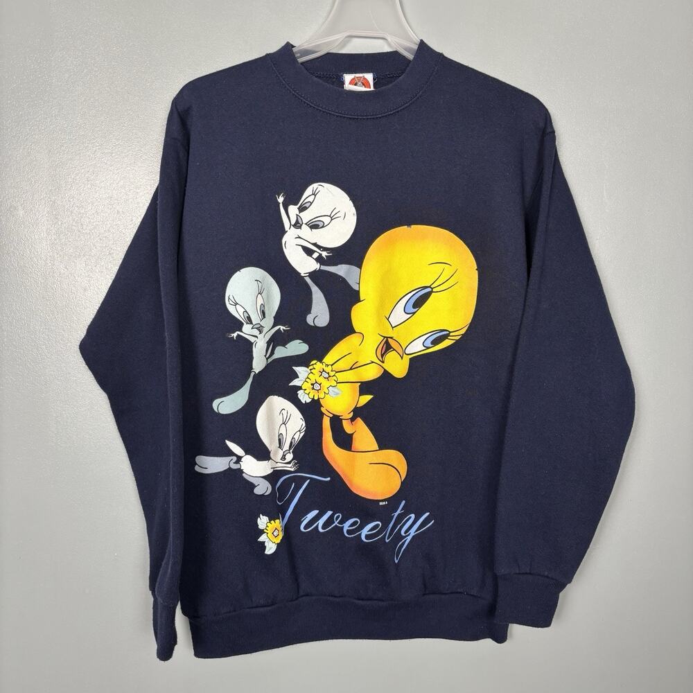 Vintage 97 Tweety Bird Navy Blue Sweatshirt Looney Tunes Medium Top No Size Tag
